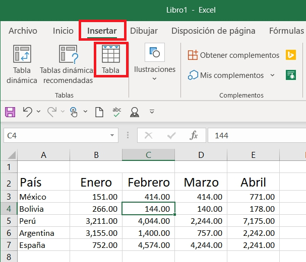 insertar tabla